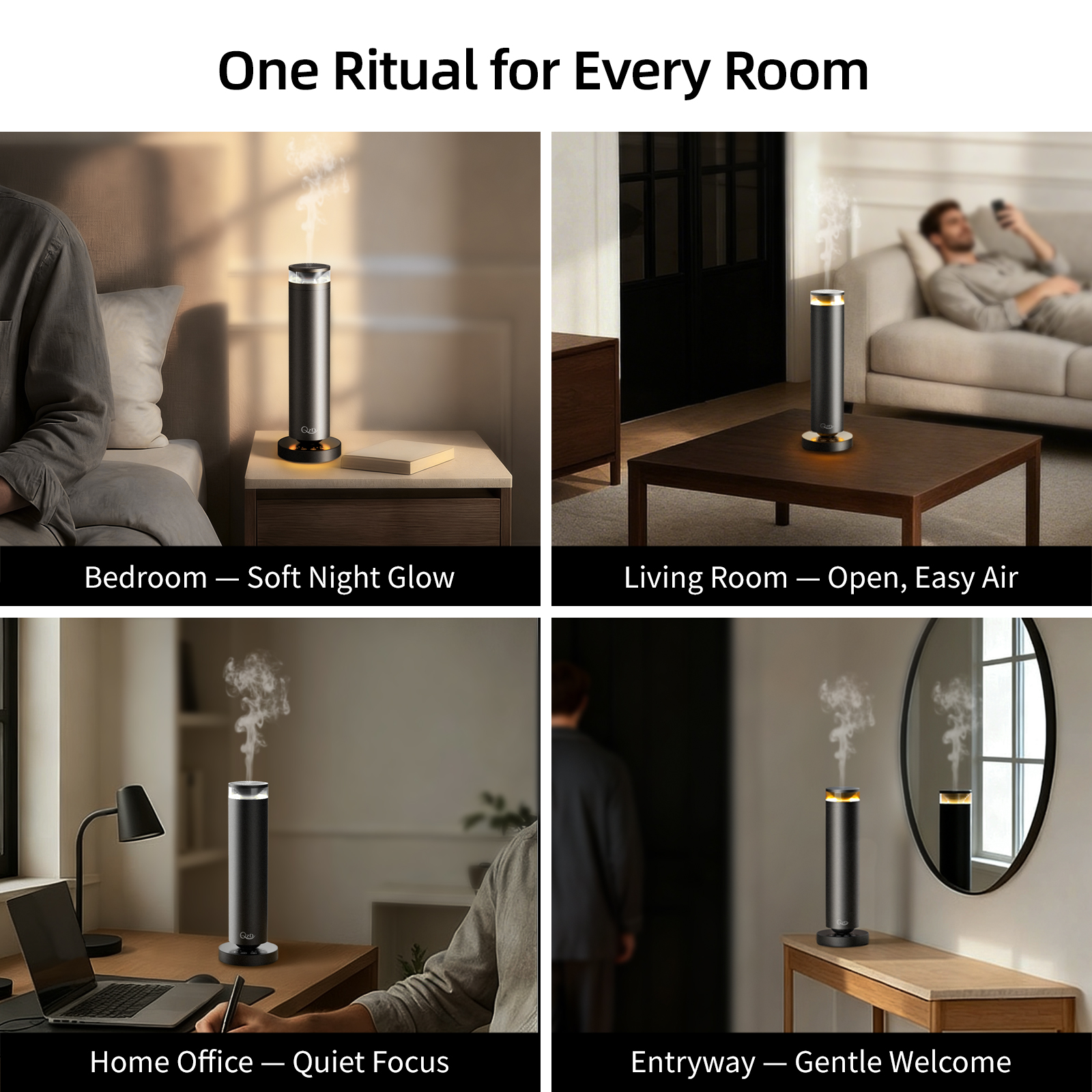 QZD Waterless Aroma Diffuser – Cold Air Scent Machine for Home, Office, Hotel & Spa – Dual Warm Ambient Lighting – Includes 4 x 40ml Essential Oils – Premium Home Fragrance Gift Set