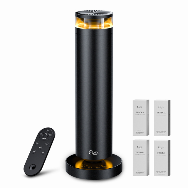 QZD Waterless Aroma Diffuser – Cold Air Scent Machine for Home, Office, Hotel & Spa – Dual Warm Ambient Lighting – Includes 4 x 40ml Essential Oils – Premium Home Fragrance Gift Set